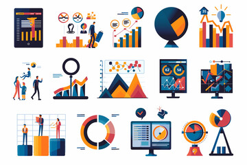 Fototapeta premium Colorful Data Visualization Icons for Business and Marketing Reports