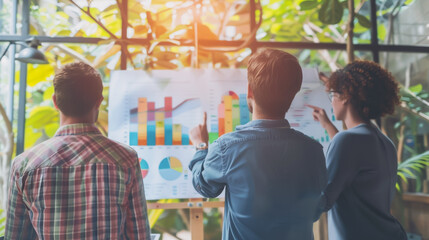 Obraz premium Professional business team working on a project together in the office Using economic growth charts and network connections to accompany the data. in analyzing future trends 