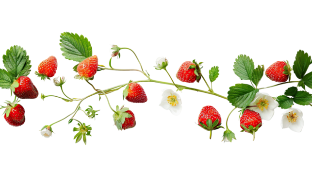 Strawberries with flowers on a transparent background