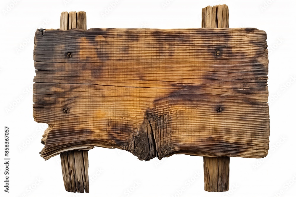 Poster old, textured rustic wood signboard with natural patterns, isolated on a white background with copy 