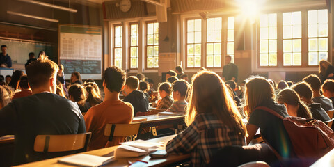 A classroom full of students learning