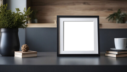 mockup insert in photo frame on table, design space