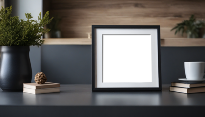 mockup insert in photo frame on table, design space