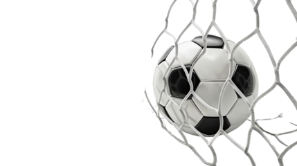 Soccer ball in a net on a transparent background