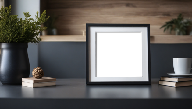 mockup insert in photo frame on table, design space
