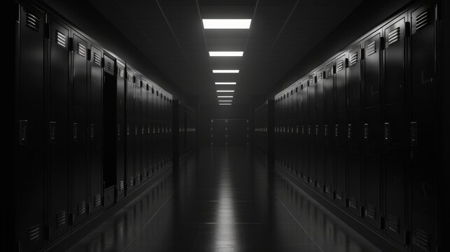 Dark Hallway with Lockers, Generative AI