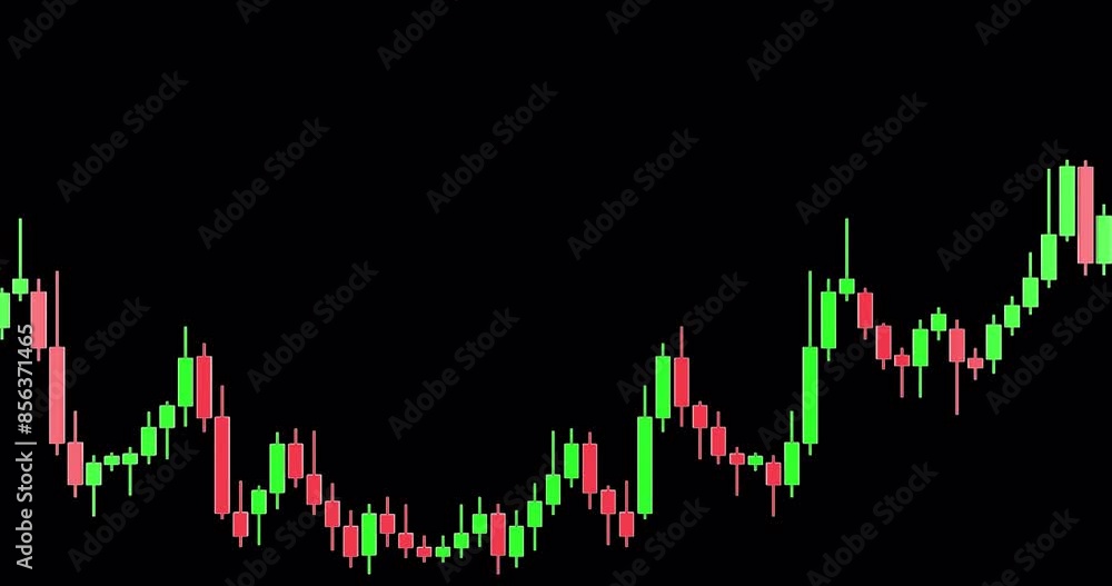 Poster candlestick chart, technical analysis, animation seamlessly loopable. 3d rendering isolated on trans