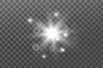 Glowing lights effect. Glitter sparkle isolated. White shining star or sun flare. Decoration for Christmas, new year party. Magic photo overlay. Transparent background can be removed in vector file.