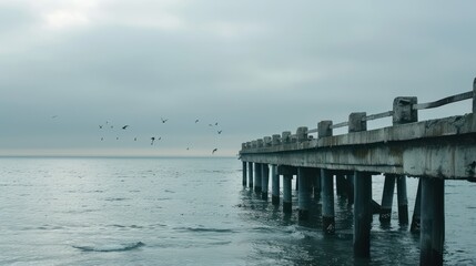 Fototapeta premium The pier stands facing the ocean