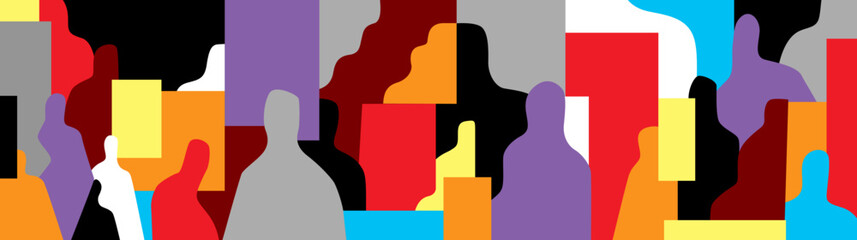  Modern people social issue abstract vector illustration , group of multicolored silhouettes