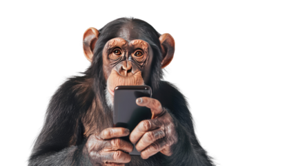 Monkey with smartphone on transparent background