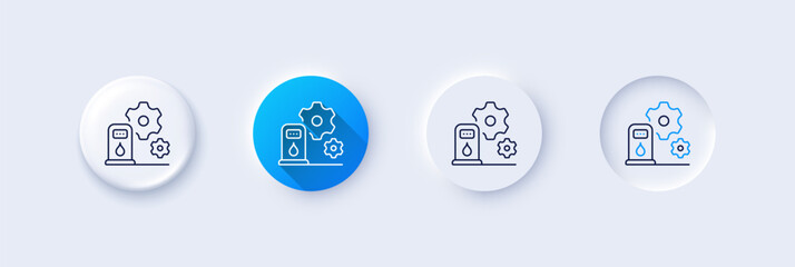 Filling station line icon. Neumorphic, Blue gradient, 3d pin buttons. Petrol or gas station maintenance sign. Diesel fuel symbol. Line icons. Neumorphic buttons with outline signs. Vector