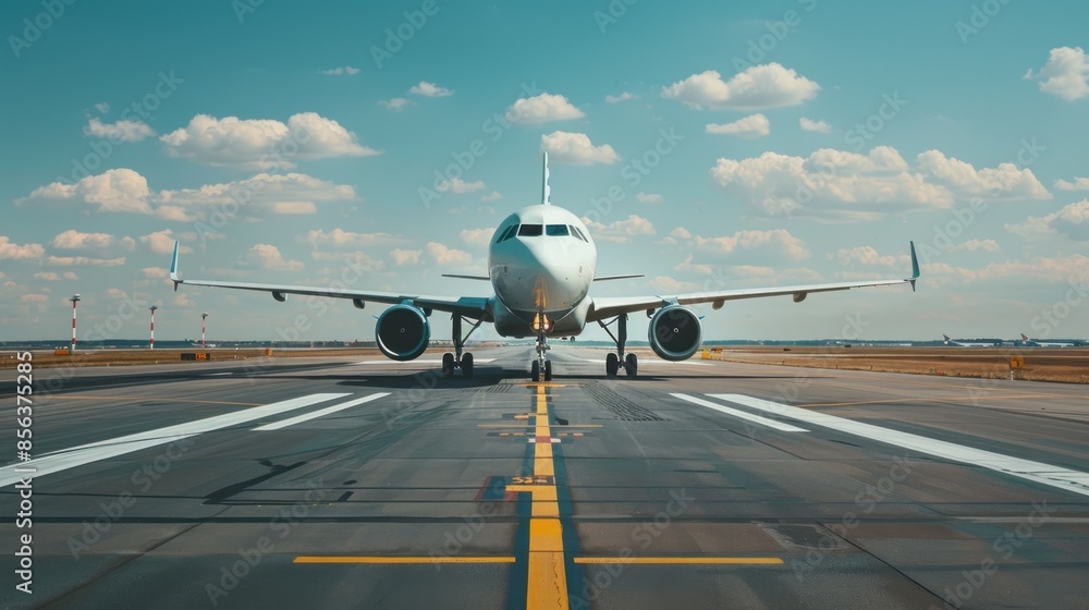 Wall mural a large blue airplane sitting on the runway