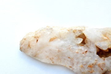 Natural stone with quartz crystals on rock close-up