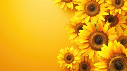 Yellow background with sunflowers Space for text