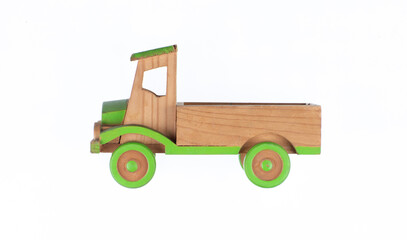 children wooden car truck isolated on white background