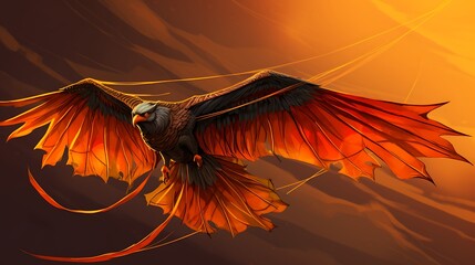A majestic kite with a solid orange background.