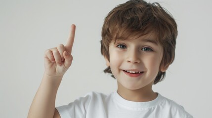 little school boy with finger direction