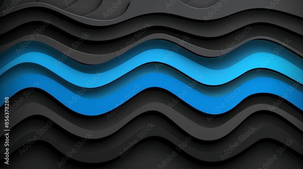 Poster modern abstract background featuring a blue wavy paper pattern on a black background. this design is