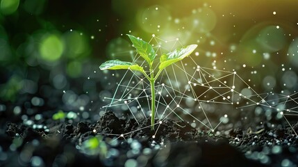 Agricultural concept. Green plants at field. AI generated illustration