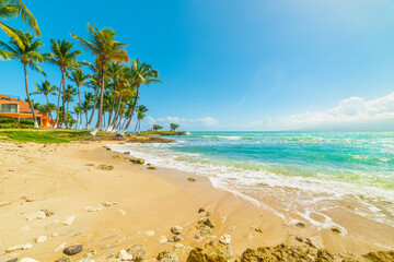 Sand and rocks by the sea in a tropical beach