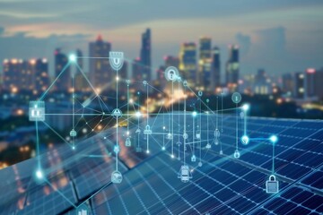 solar panel power background with cybersecurity 