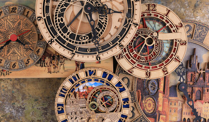 vintage wooden clock with abstract dial