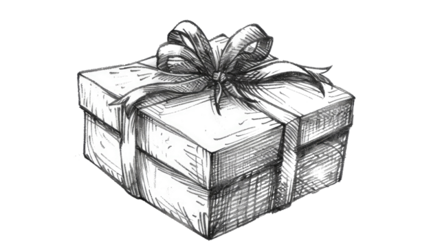 Gift drawn with a pencil on a transparent background