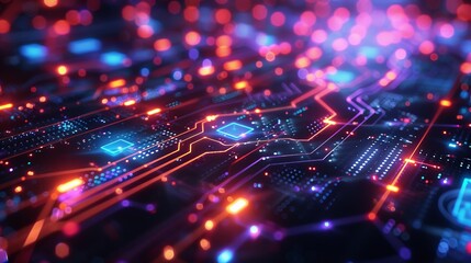 Obraz premium Glowing digital patterns, futuristic, neon accents, alert symbol, data context, no people, 