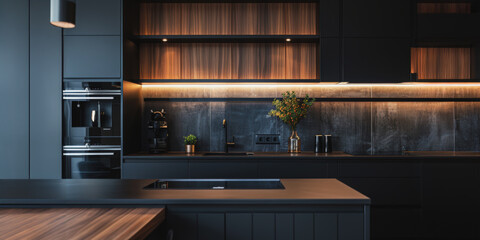 Modern dark wood kitchen built-in furniture