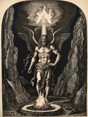 Engraving, Prometheus stealing fire from the gods for the humans