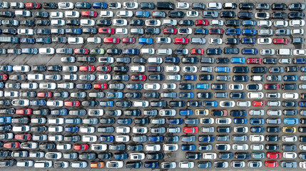 Aerial view of parking in the port of Southampton, a city in Hampshire, England
