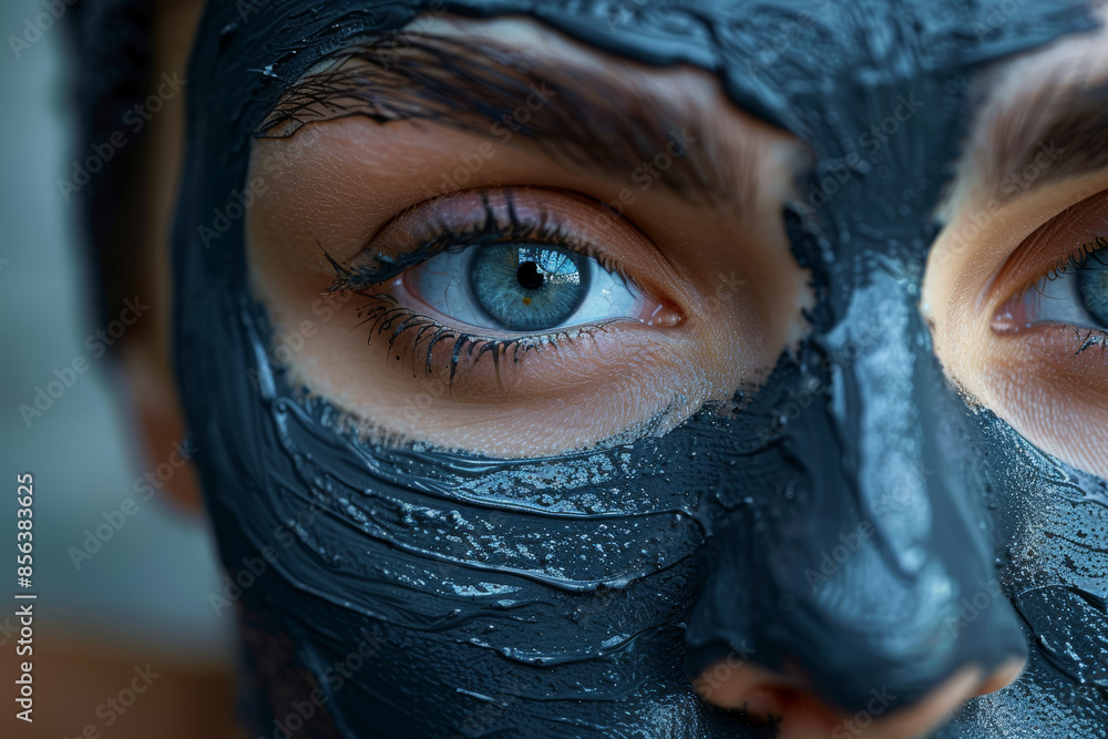 Canvas Prints a person applying a charcoal face mask, emphasizing skincare routines. concept of beauty treatments 