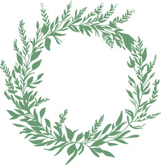 Herbal wreath hand drawn isolated vector illustration. Botanical wild grass circle frame. Summer season greeting card design template.