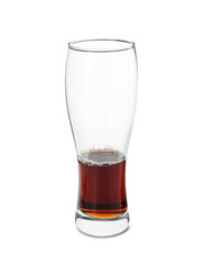 Almost empty glass of beer isolated on white