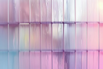Colored Ribbed Background. Transparent holographic background with neon geometric pattern. Futuristic design for banner or poster. Blue, Purple, Yellow, Green, Pink and Violet. Reeded Glass.
