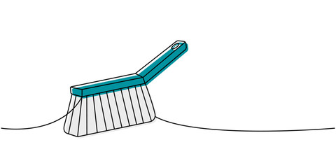 Cleaning brush one line colored continuous drawing. Cleaning service tools continuous one line illustration. Vector linear illustration.