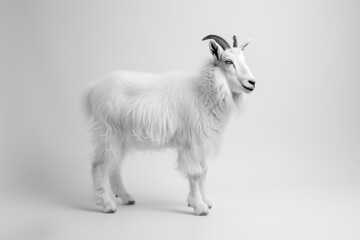 Obraz premium the beside view Alpine Goat standing, left side view, white copy space on right isolated on white background