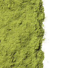 Green matcha powder isolated on white, top view