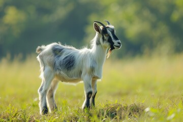 Obraz premium View from side body of a Kacang goat standing on grass, Awe-inspiring, Full body shot ::2 Side Angle View