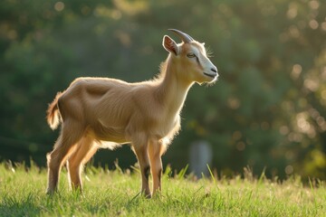 Obraz premium View from side body of a Kacang goat standing on grass, Awe-inspiring, Full body shot ::2 Side Angle View