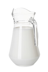 Glass jug of fresh milk isolated on white