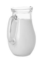 Glass jug of fresh milk isolated on white