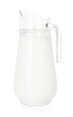 Glass jug with fresh milk isolated on white