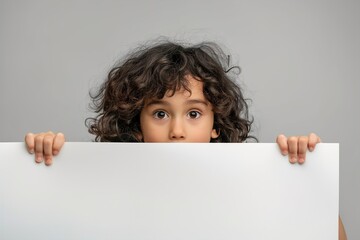 Child looking from behind the paper blank