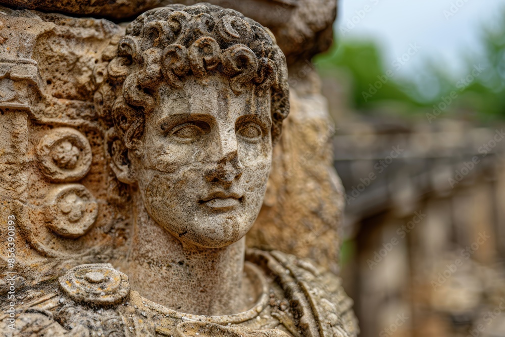 Wall mural ancient stone carving with intricate details