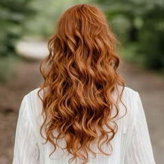 Naklejka premium Vibrant red curly hair flowing in the wind