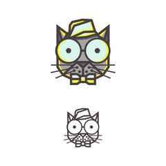 Elegant, Fun, Simple, Bright Origami Cat Head Logo Template Set Vector Illustration