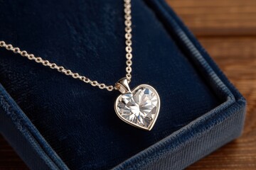 Elegant diamond heart pendant on velvet jewelry box