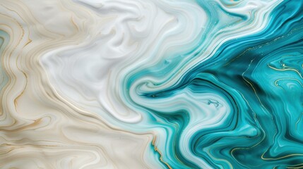 Obraz premium Swirling abstract art background with turquoise and gold tones